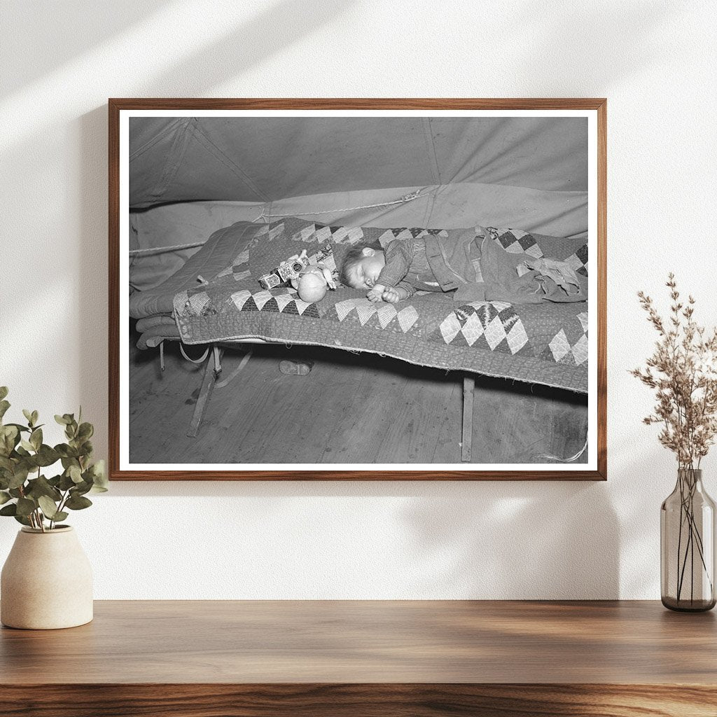 Child Refugee Napping in Tent City Illinois April 1937 - Available at KNOWOL