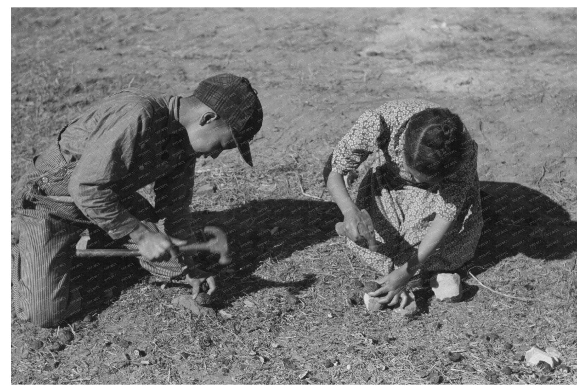 Children Cracking Black Walnuts in Oklahoma February 1940 - Available at KNOWOL