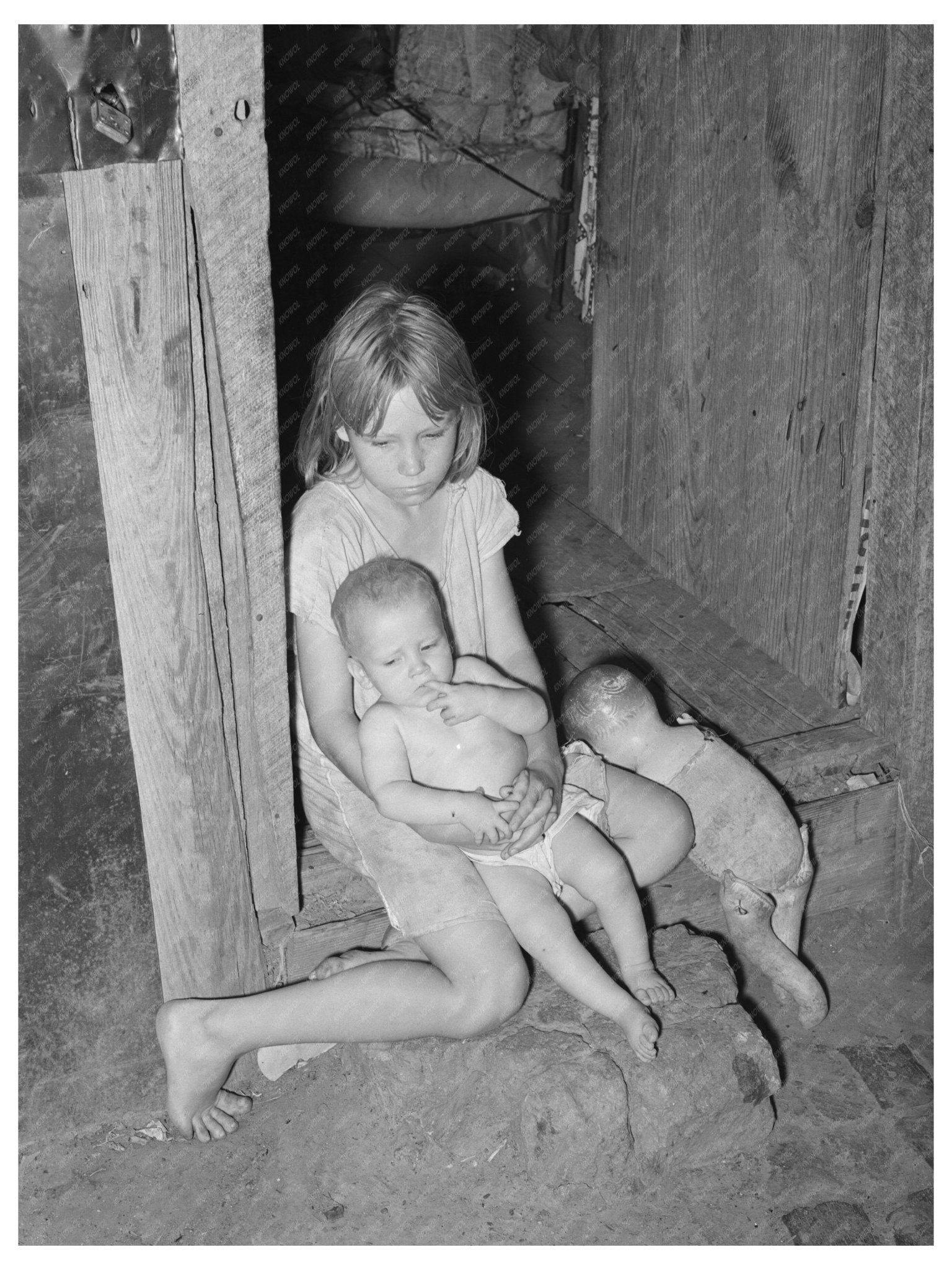 Children in Doorway of Home Tullahassee Oklahoma 1939 - Available at KNOWOL