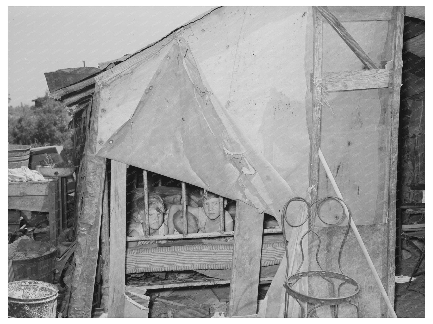 Children in Shack Home Mays Avenue Camp Oklahoma City 1939 - Available at KNOWOL