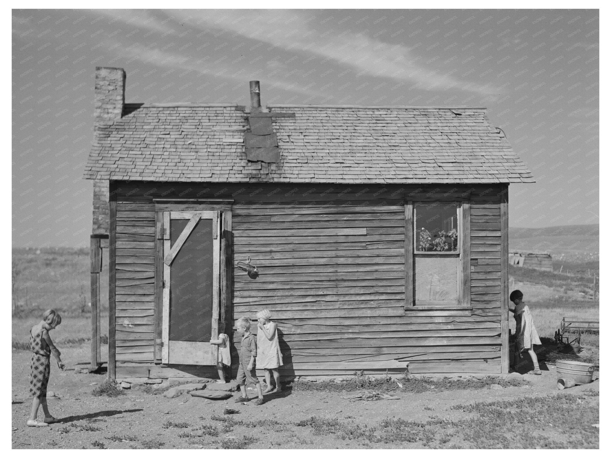 Children Playing in Front of Home Williams County ND 1937 - Available at KNOWOL