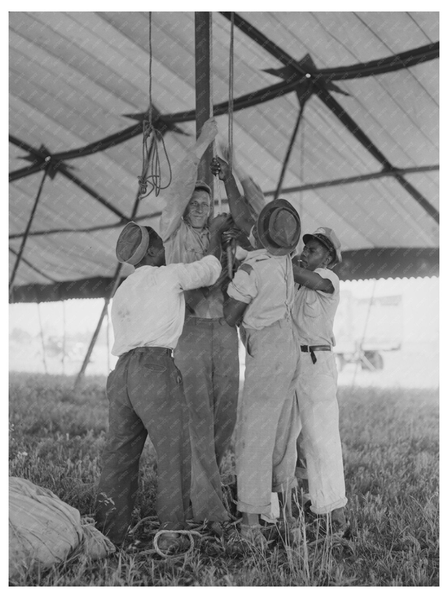 Circus Tent Setup for Lasses - White Show Sikeston 1938 - Available at KNOWOL