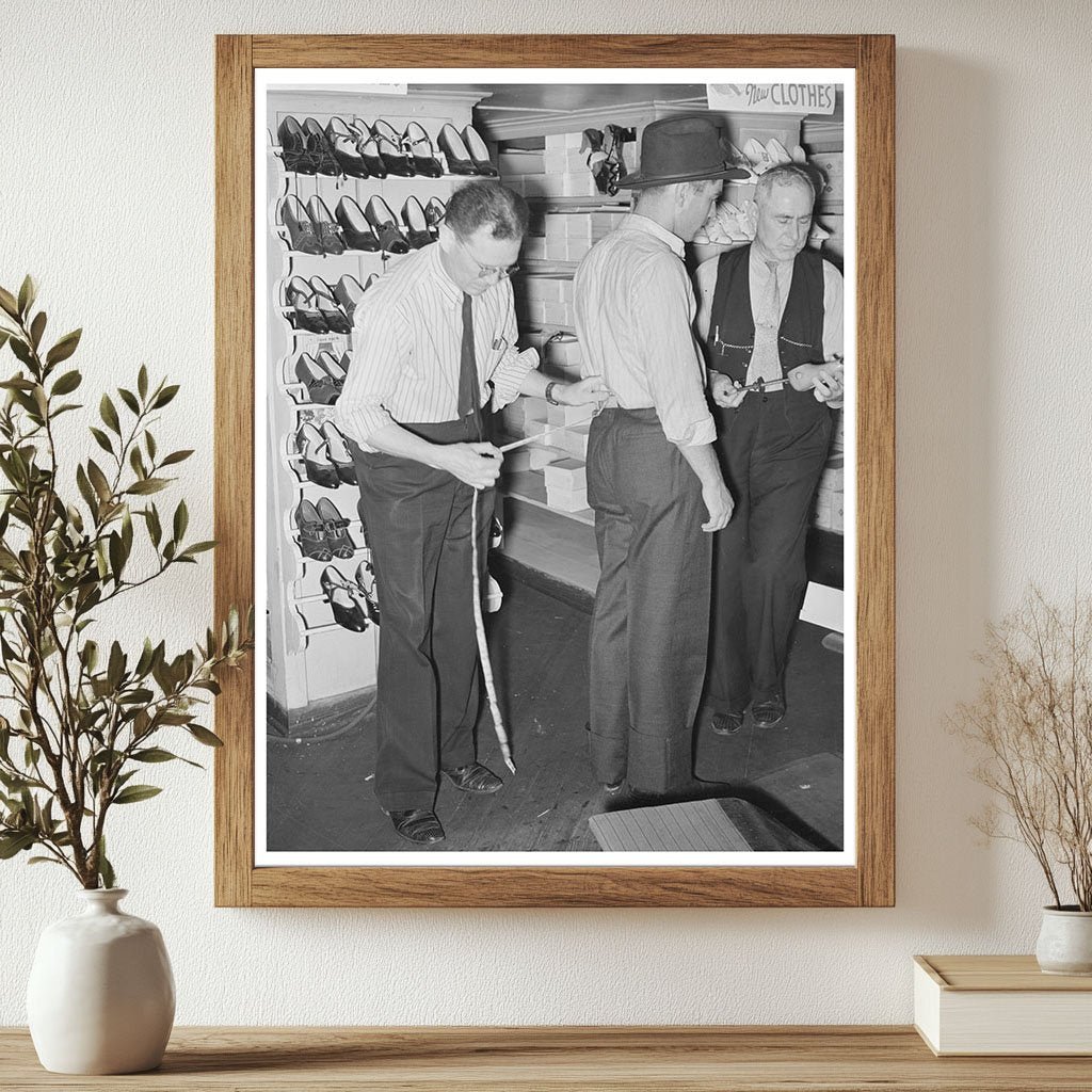 Clerk Measuring Customer for Trousers San Augustine 1939 - Available at KNOWOL