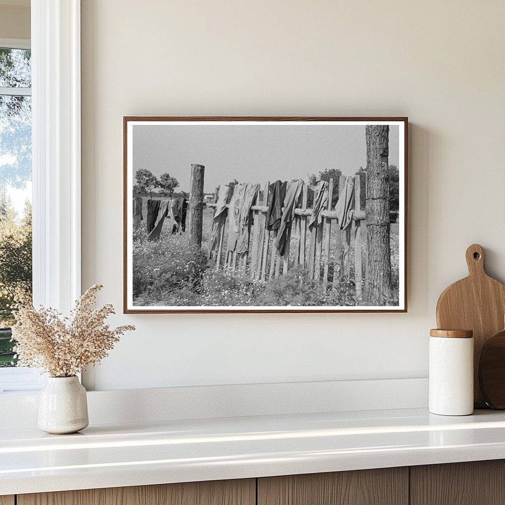 Clothes Drying on Fence in Sequoyah County Oklahoma 1939 - Available at KNOWOL