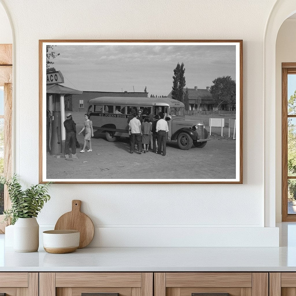 Concho Arizona Schoolchildren Board Bus for High School 1940 - Available at KNOWOL