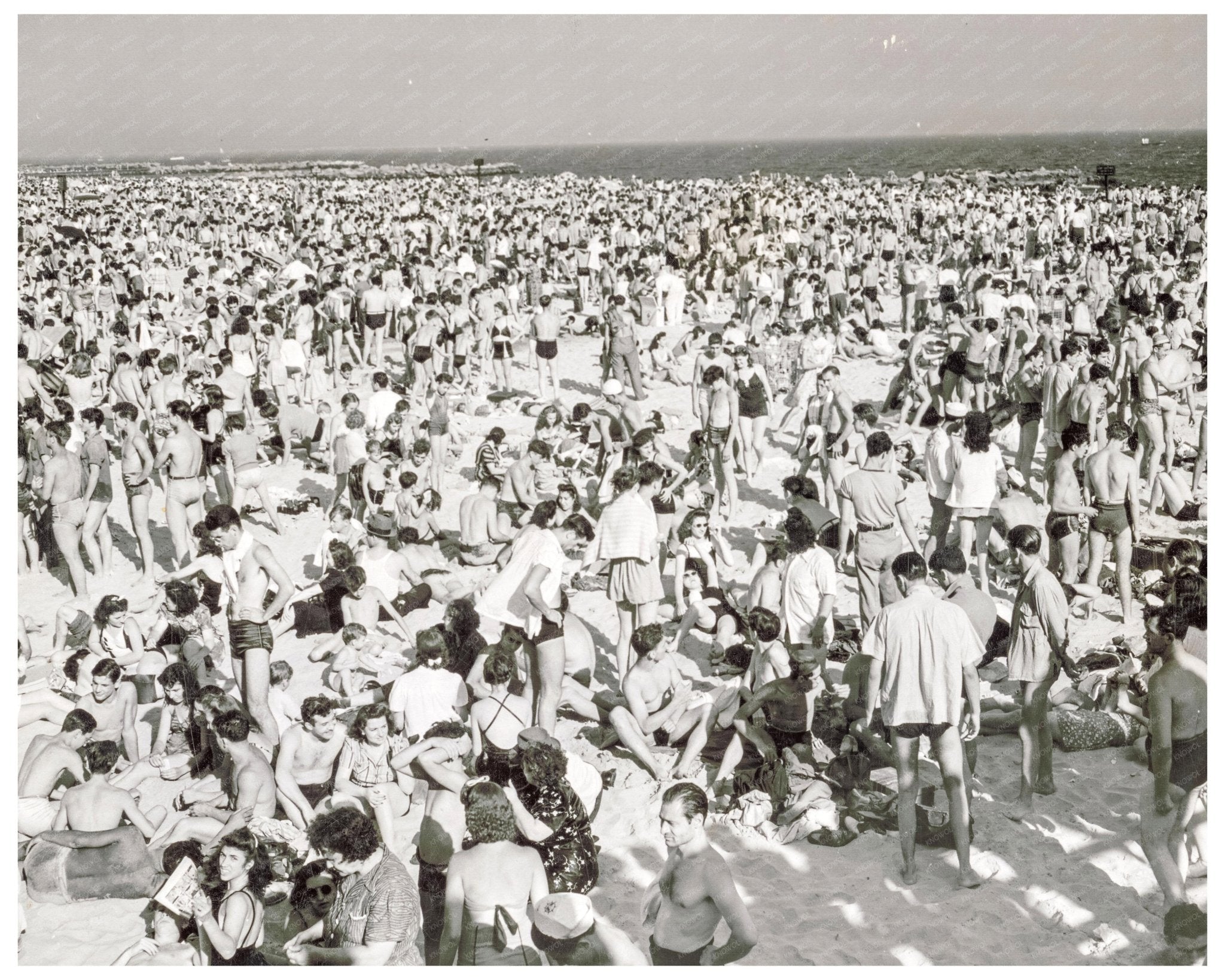 Coney Island Beach Crowd Vintage Photo Early 1940s New York Recreation History - Available at KNOWOL