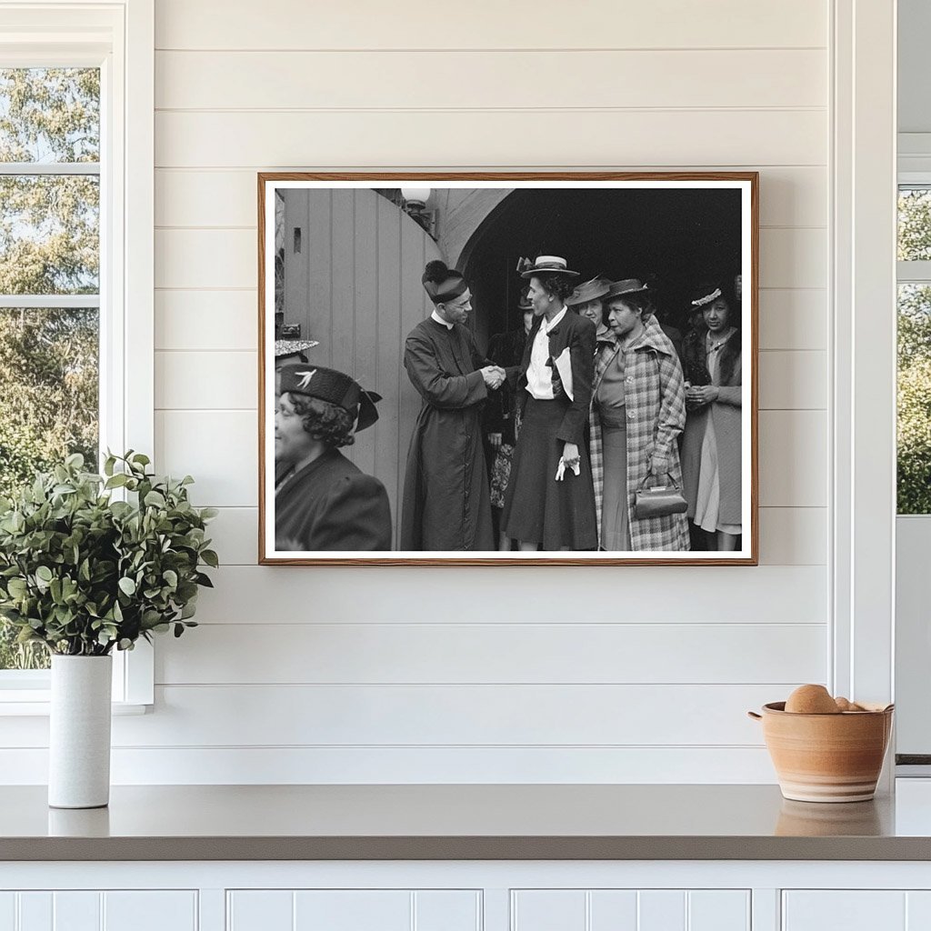 Congregation Members Shake Hands at Episcopal Church 1941 - Available at KNOWOL