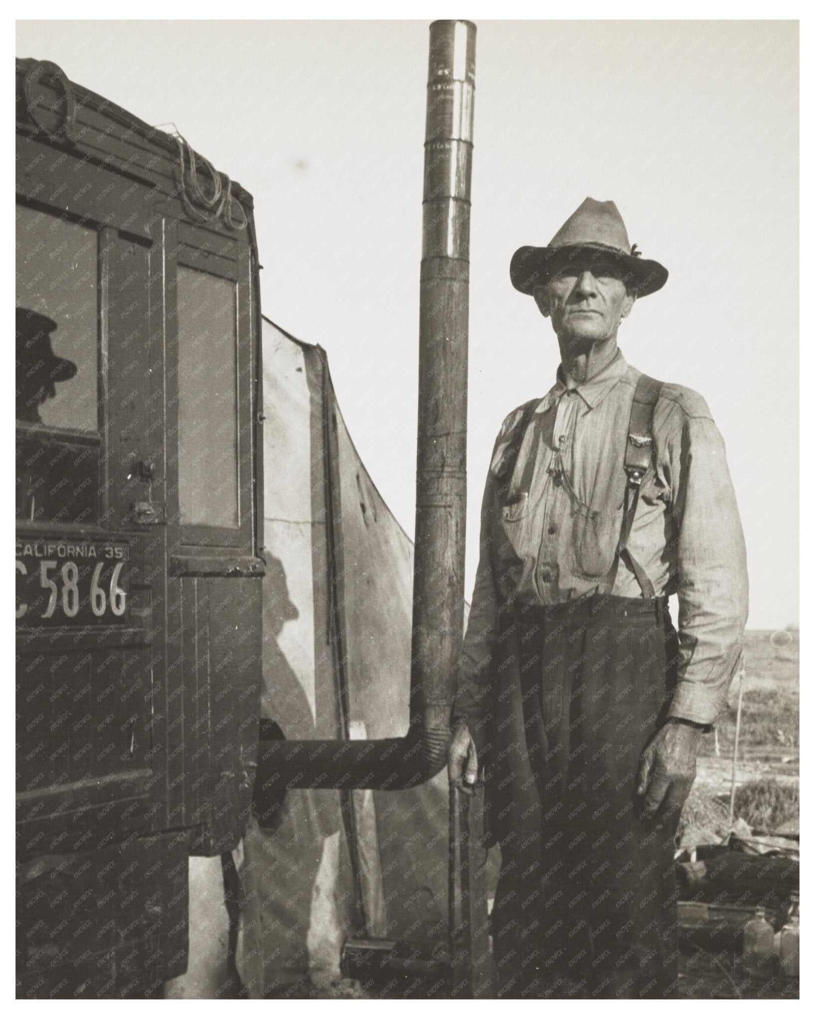 Corn Belt Refugee Merced Co. 1935 Vintage Photo of Migrant Laborer in Great Depression - Available at KNOWOL