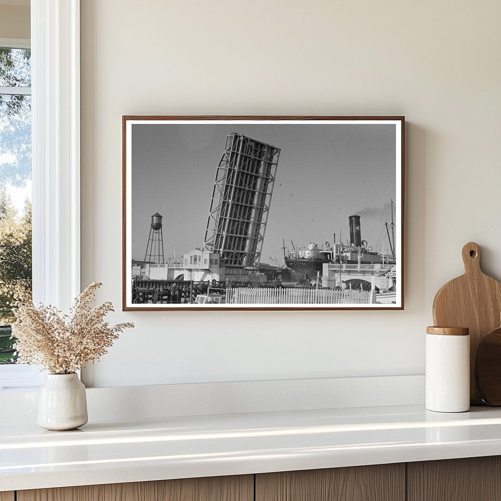 Corpus Christi Texas Freighter and Drawbridge February 1939 - Available at KNOWOL