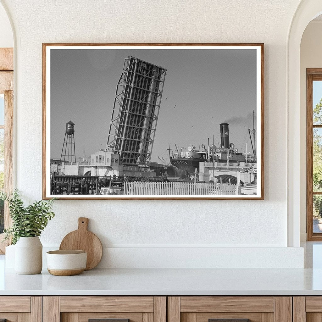 Corpus Christi Texas Freighter and Drawbridge February 1939 - Available at KNOWOL