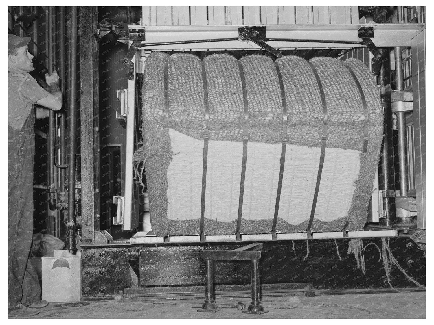 Cotton Bale Tipped Out of Baler Arkansas October 1938 - Available at KNOWOL