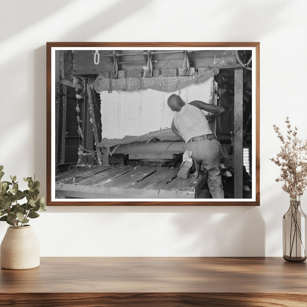 Cotton Gin Workers Securing Bales in Lehi Arkansas 1938 - Available at KNOWOL