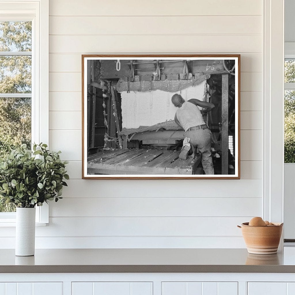 Cotton Gin Workers Securing Bales in Lehi Arkansas 1938 - Available at KNOWOL