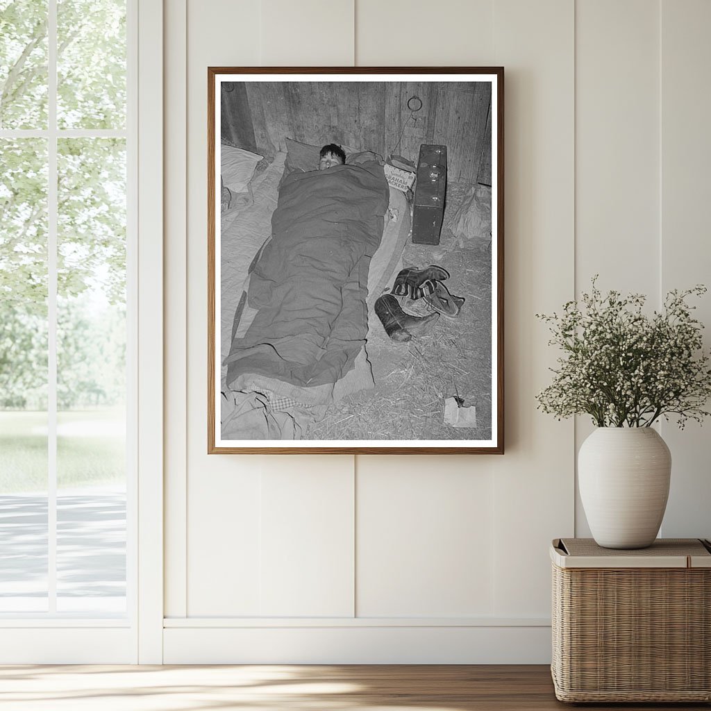 Cowboy Asleep in Cattle Show Barn San Angelo 1940 - Available at KNOWOL