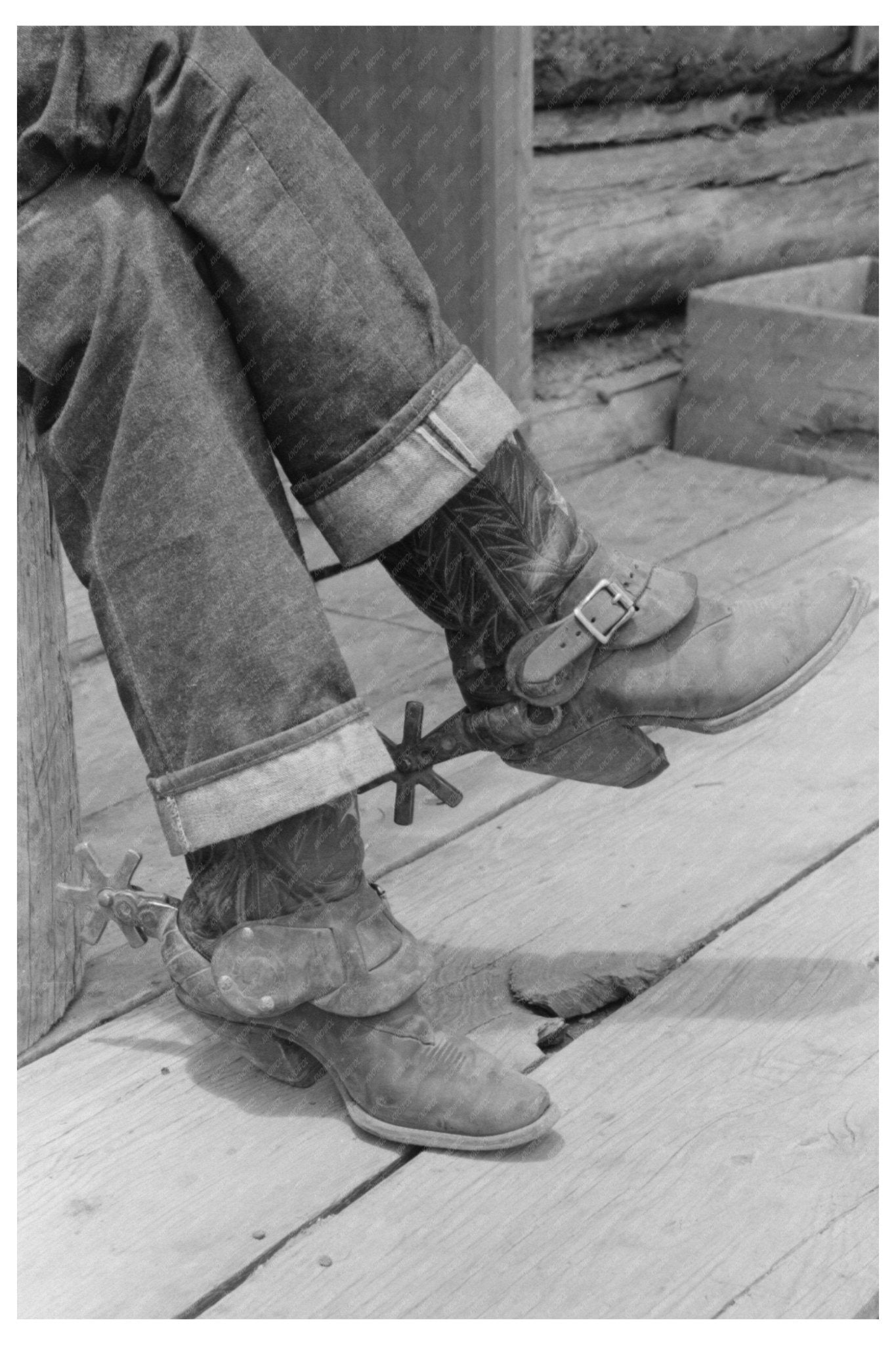 Cowboy Attire Detail Blue Jeans Boots Spurs 1940 - Available at KNOWOL