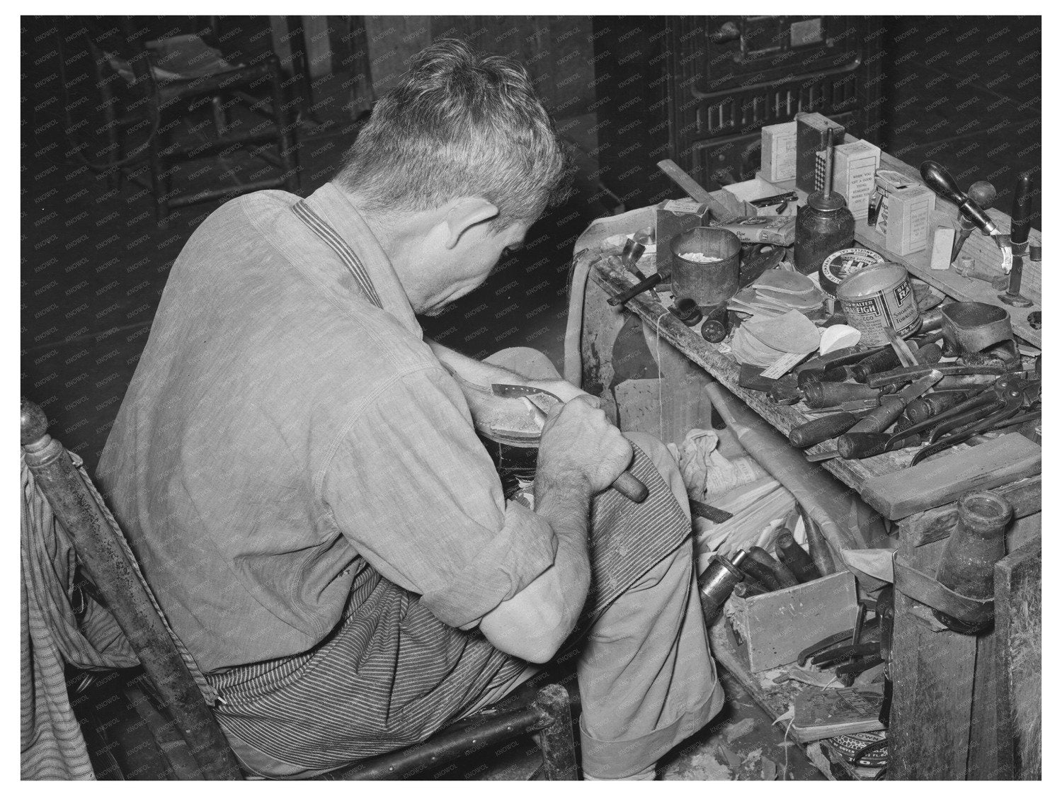 Cowboy Bootmaker at Work in Alpine Texas May 1939 - Available at KNOWOL