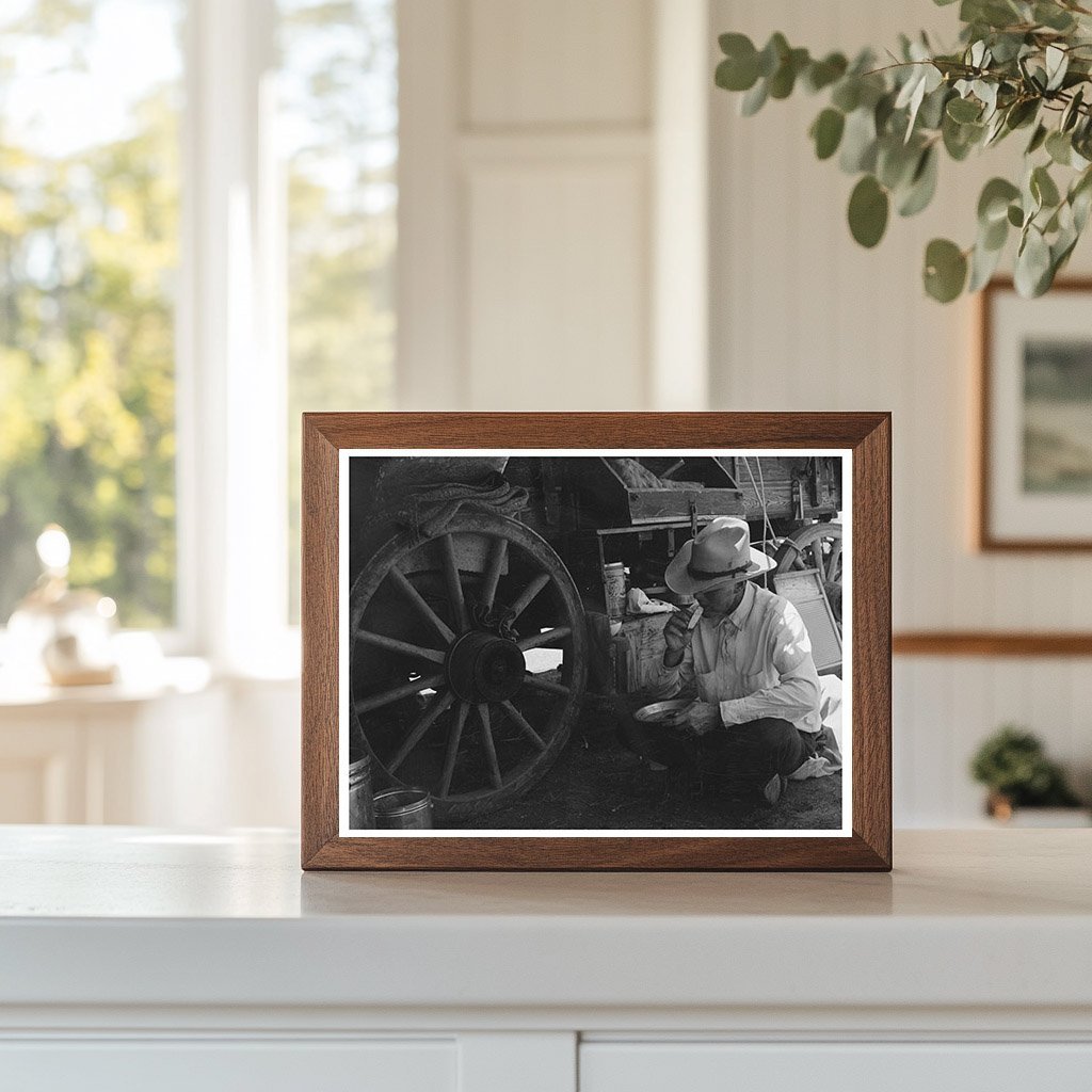 Cowboy Dining by Chuck Wagon SMS Ranch Texas 1939 - Available at KNOWOL