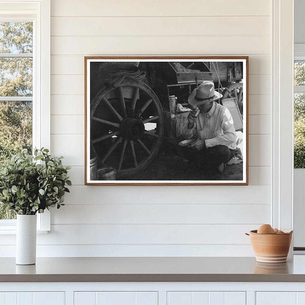 Cowboy Dining by Chuck Wagon SMS Ranch Texas 1939 - Available at KNOWOL