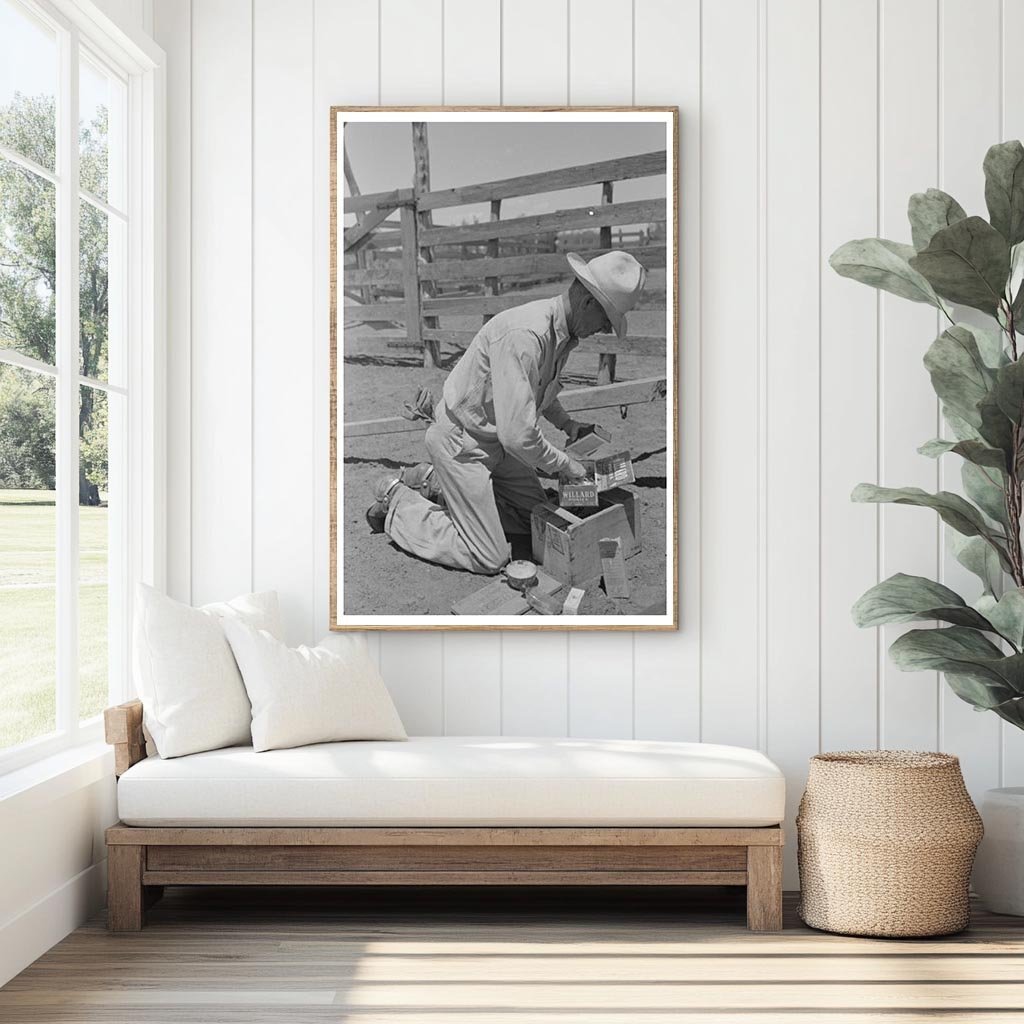 Cowboy Gathers Supplies for Cattle Inoculation 1939 - Available at KNOWOL