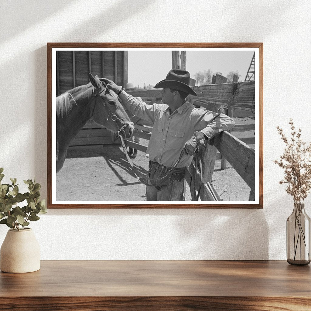 Cowboy Petting Horse at Texas Ranch May 1939 - Available at KNOWOL