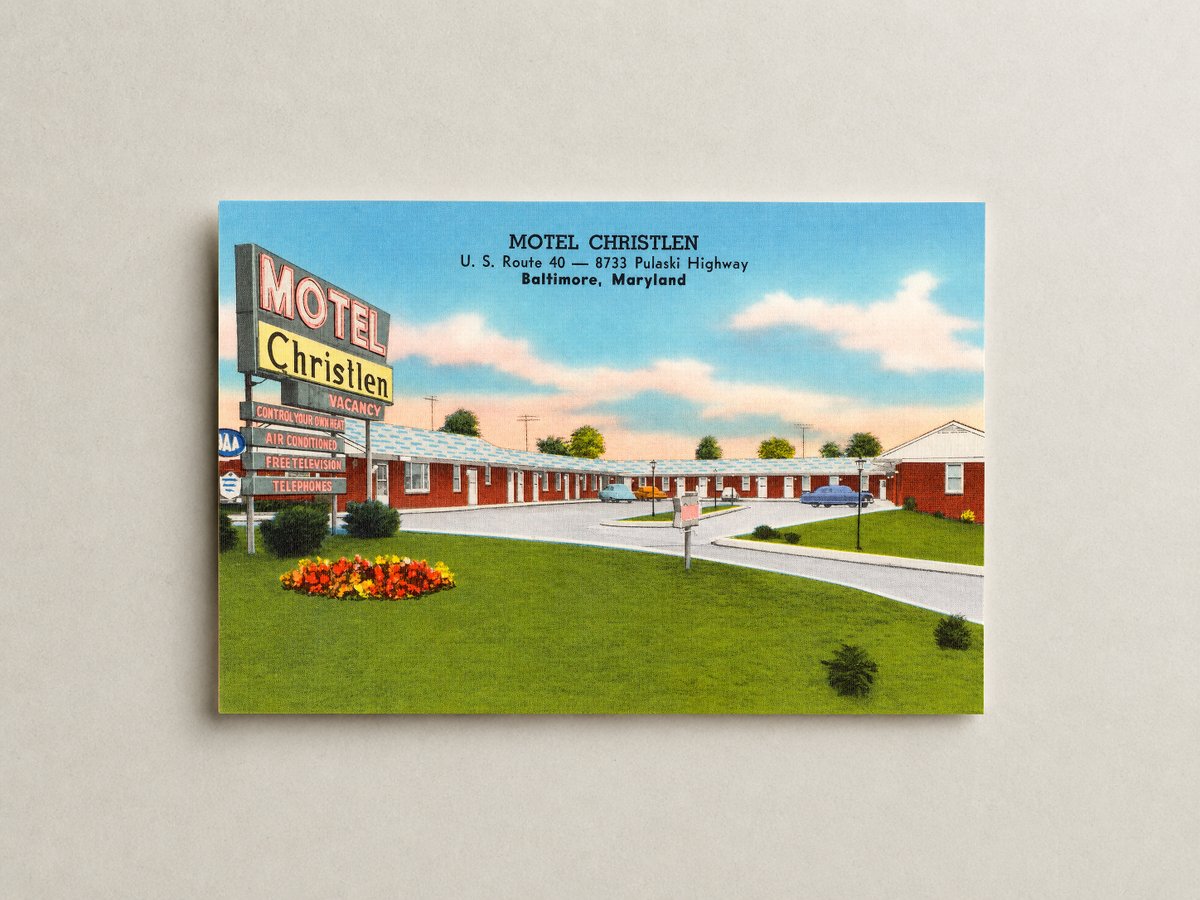 Motel Christlen, U. S. Route 40 -- 8733 Pulaski Highway, Baltimore, Maryland — Vintage Maryland Postcard