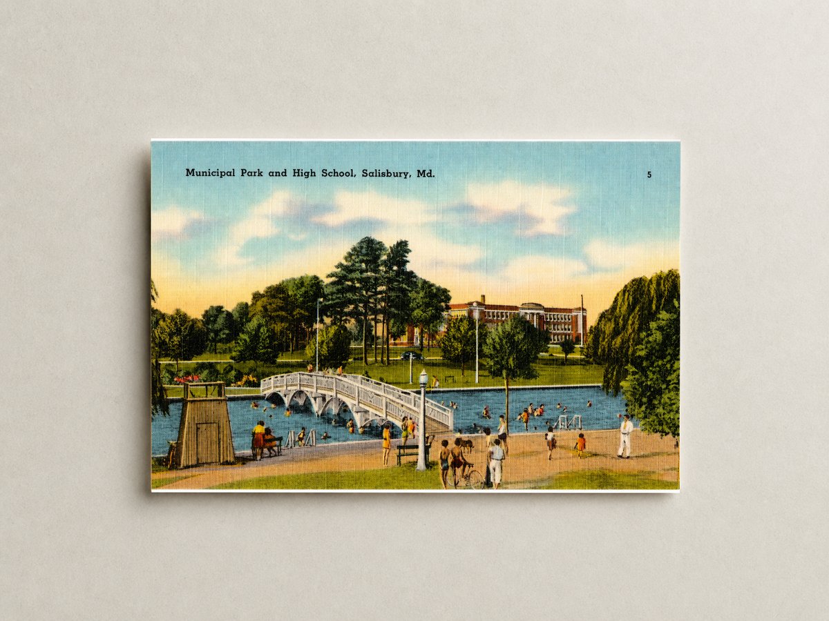 Municipal park and high school, Salisbury, MD — Vintage Maryland Postcard