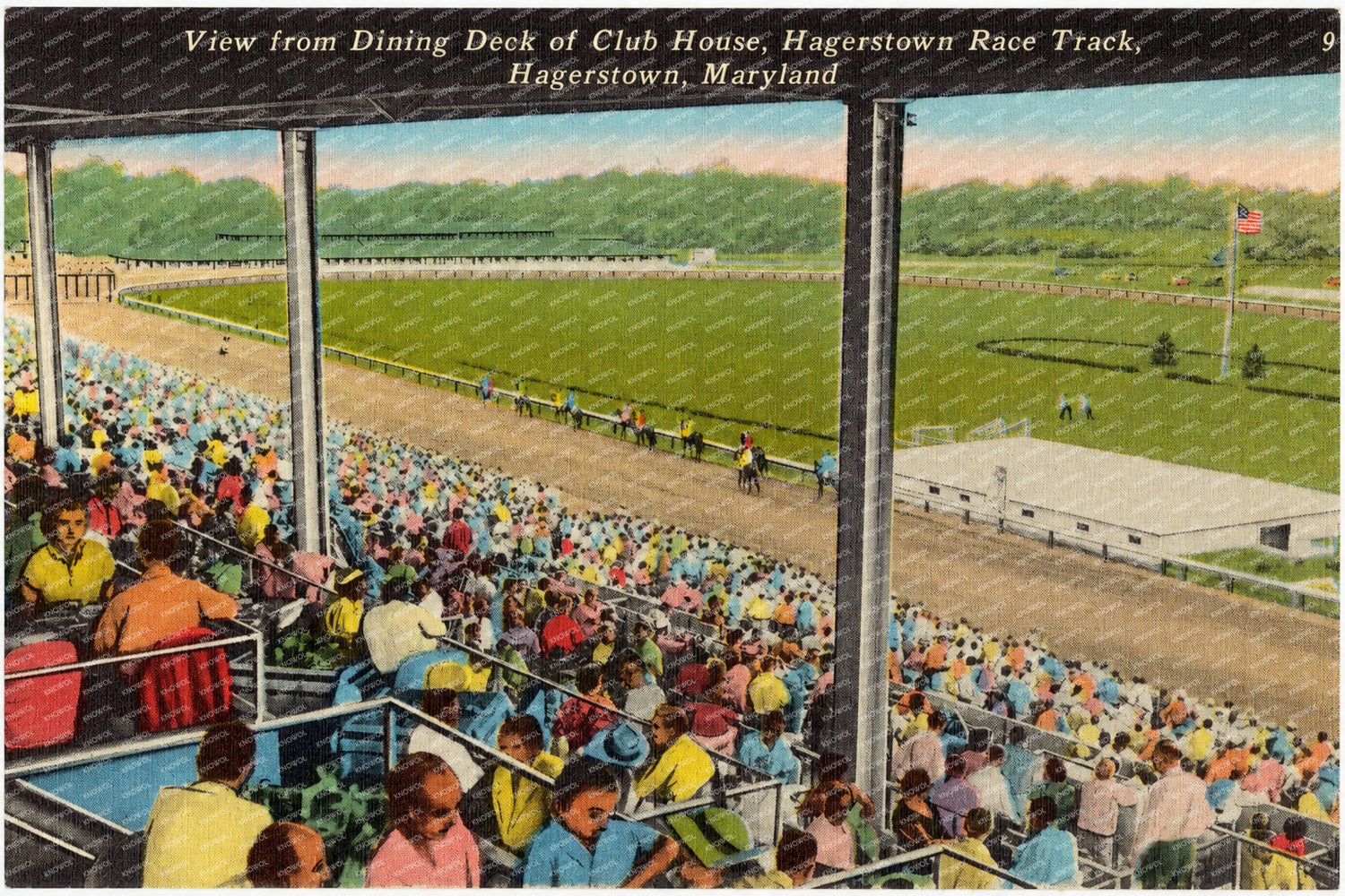 View from dining deck of club house, Hagerstown Race Track, Hagerstown, Maryland — Vintage Maryland Postcard