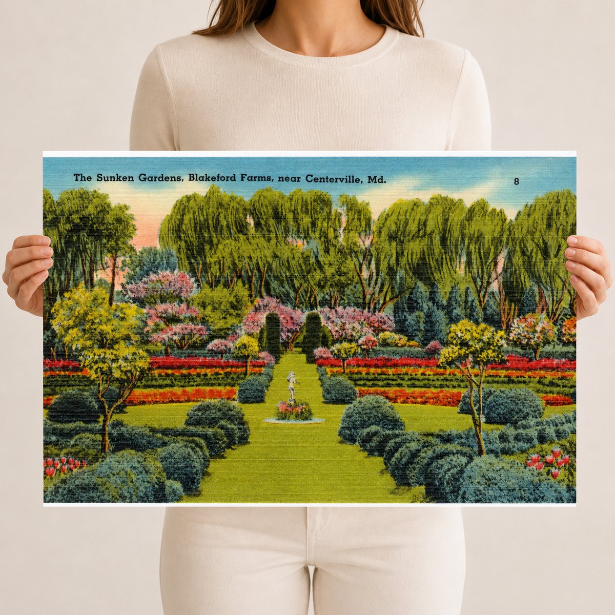 The Sunken Gardens, Blakeford Farms, near Centerville, MD — Vintage Maryland Postcard