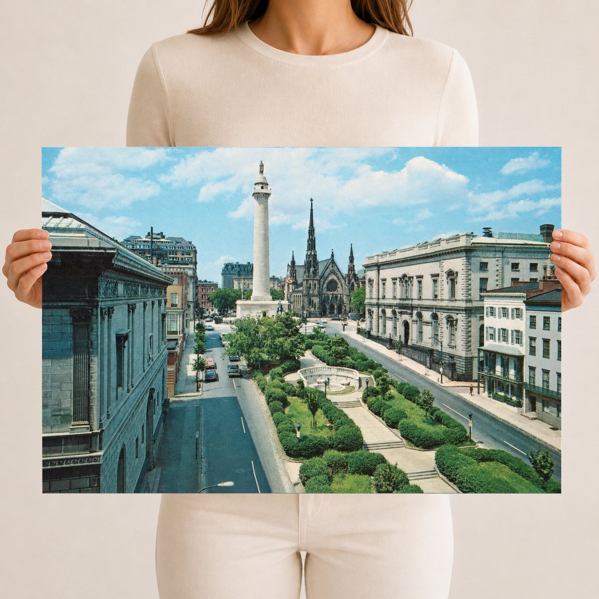 Washington Monument and Mt. Vernon Place, Baltimore, Maryland — Vintage Maryland Postcard