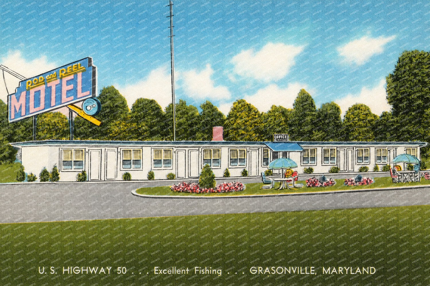 Rod and Reel Motel, U. S. Highway 50... excellent Fishing... Grasonville, Maryland — Vintage Maryland Postcard