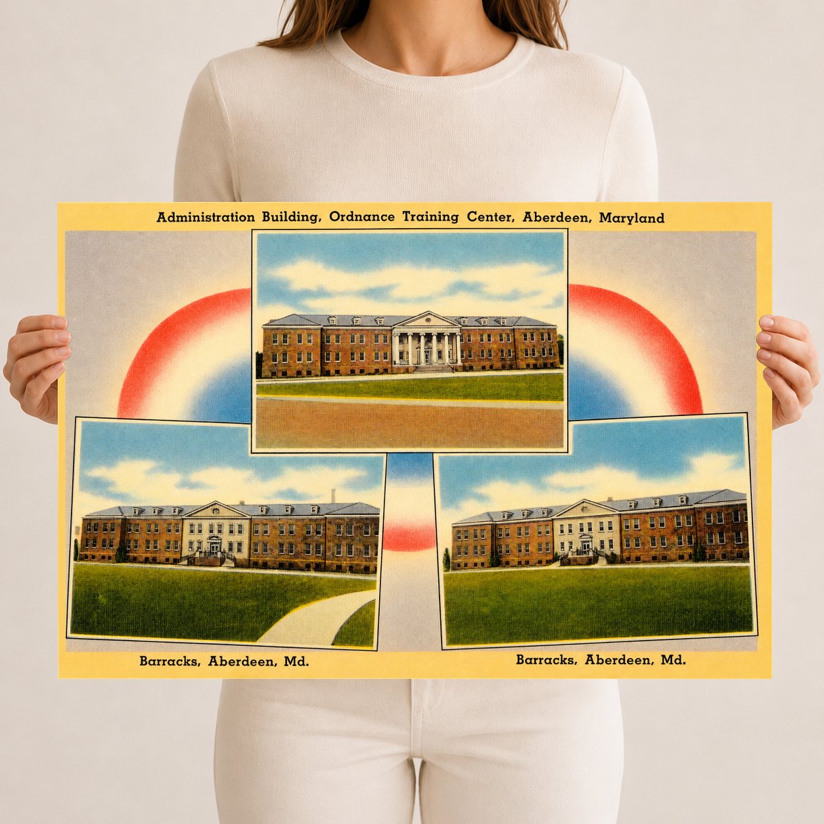 Administrative building, Ordnance Training Center, Aberdeen, Maryland — Vintage Maryland Postcard