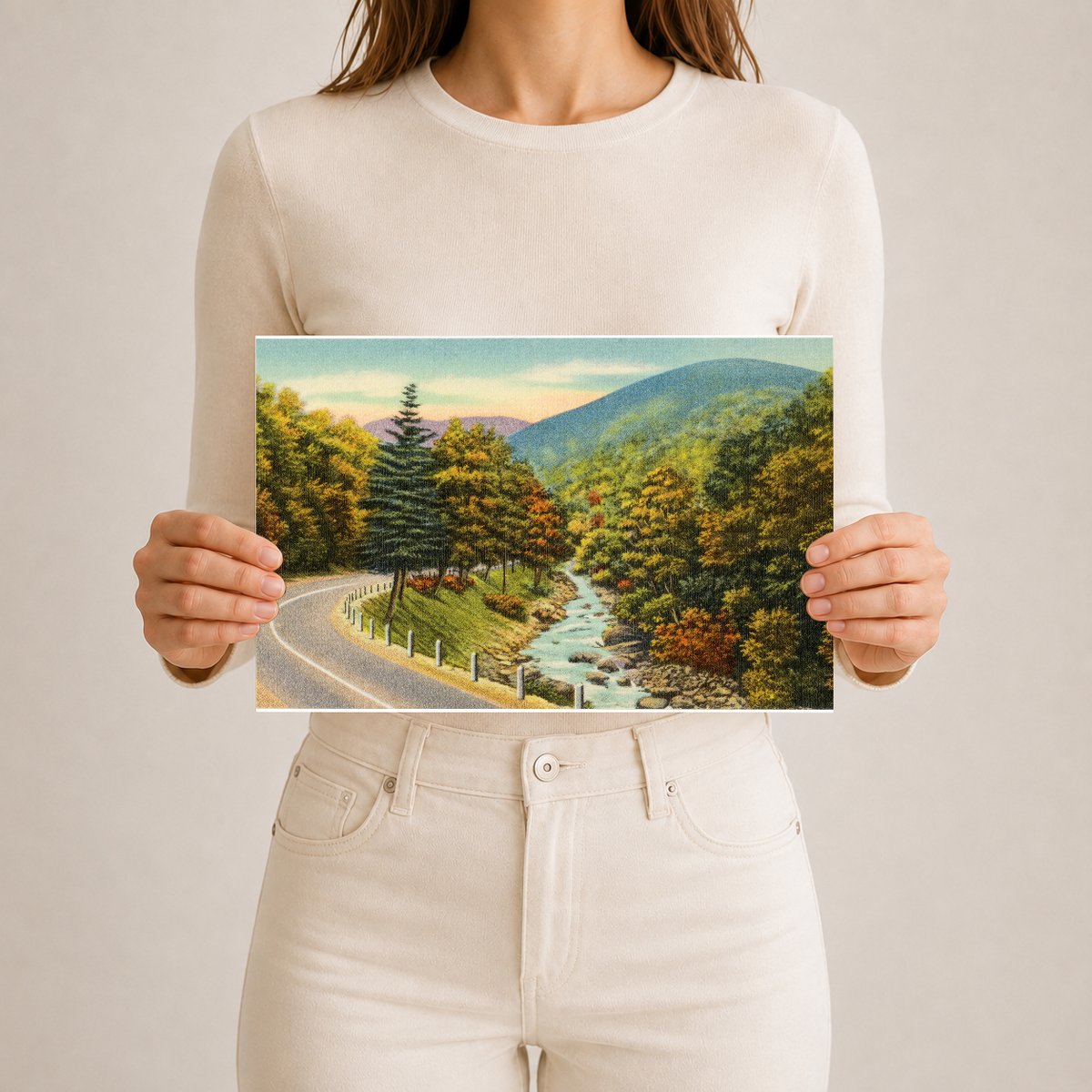 Road paralleling stream — Vintage Maryland Postcard