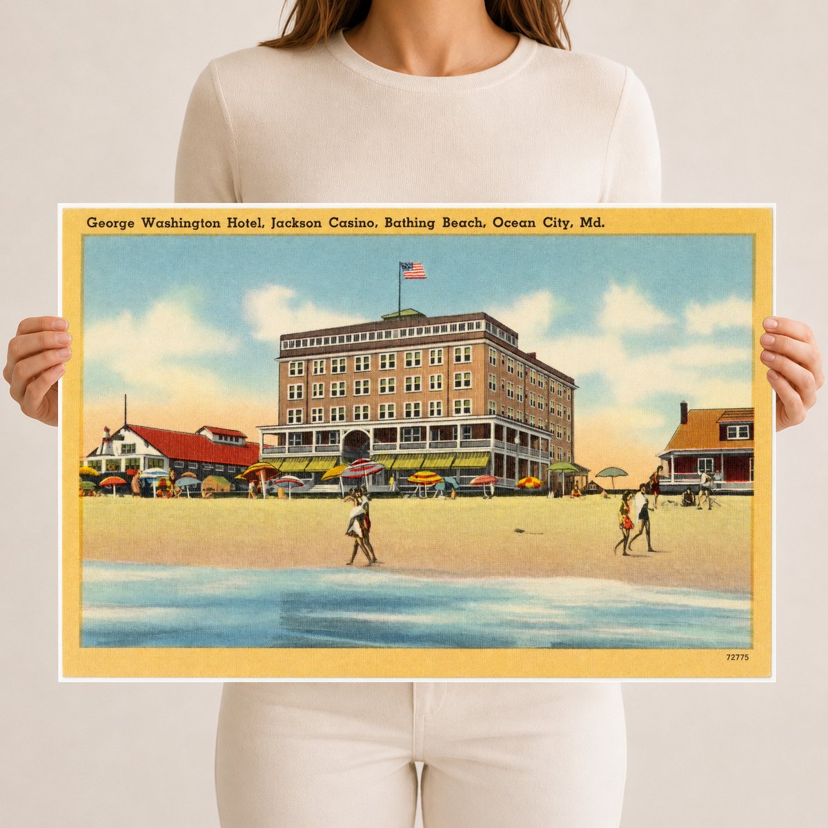 George Washington Hotel, Jackson Casino, Bathing Beach, Ocean City, MD — Vintage Maryland Postcard