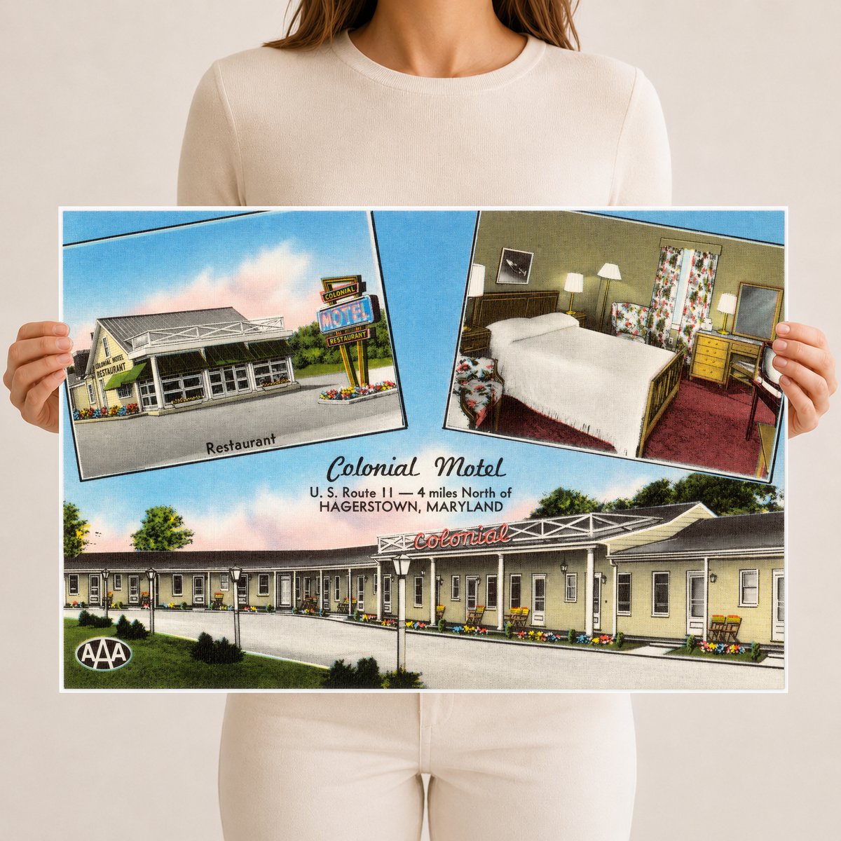 Colonial Motel, U. S. Route 11 -- 4 miles north of Hagerstown, Maryland — Vintage Maryland Postcard