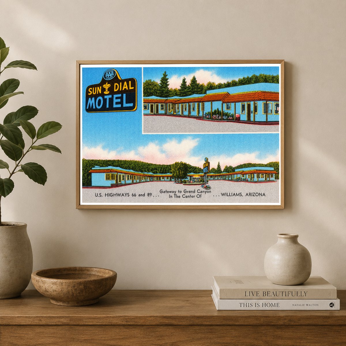 Williams, AZ: Sun Dial Motel, gateway to Grand Canyon, U.S. highways 66 and 89, in the center of