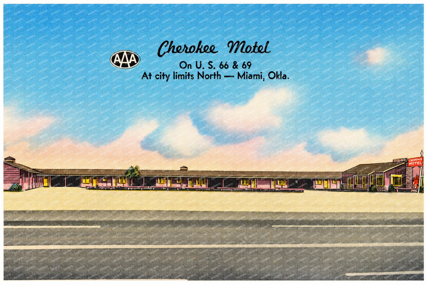 Miami, OK: Cherokee Motel, on U.S. 66 & 69, at city limits north -- Miami