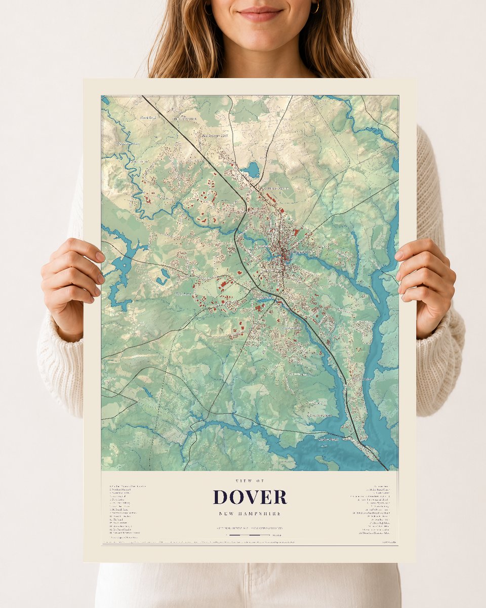 Dover, New Hampshire map print, 12 x 18 archival matte print