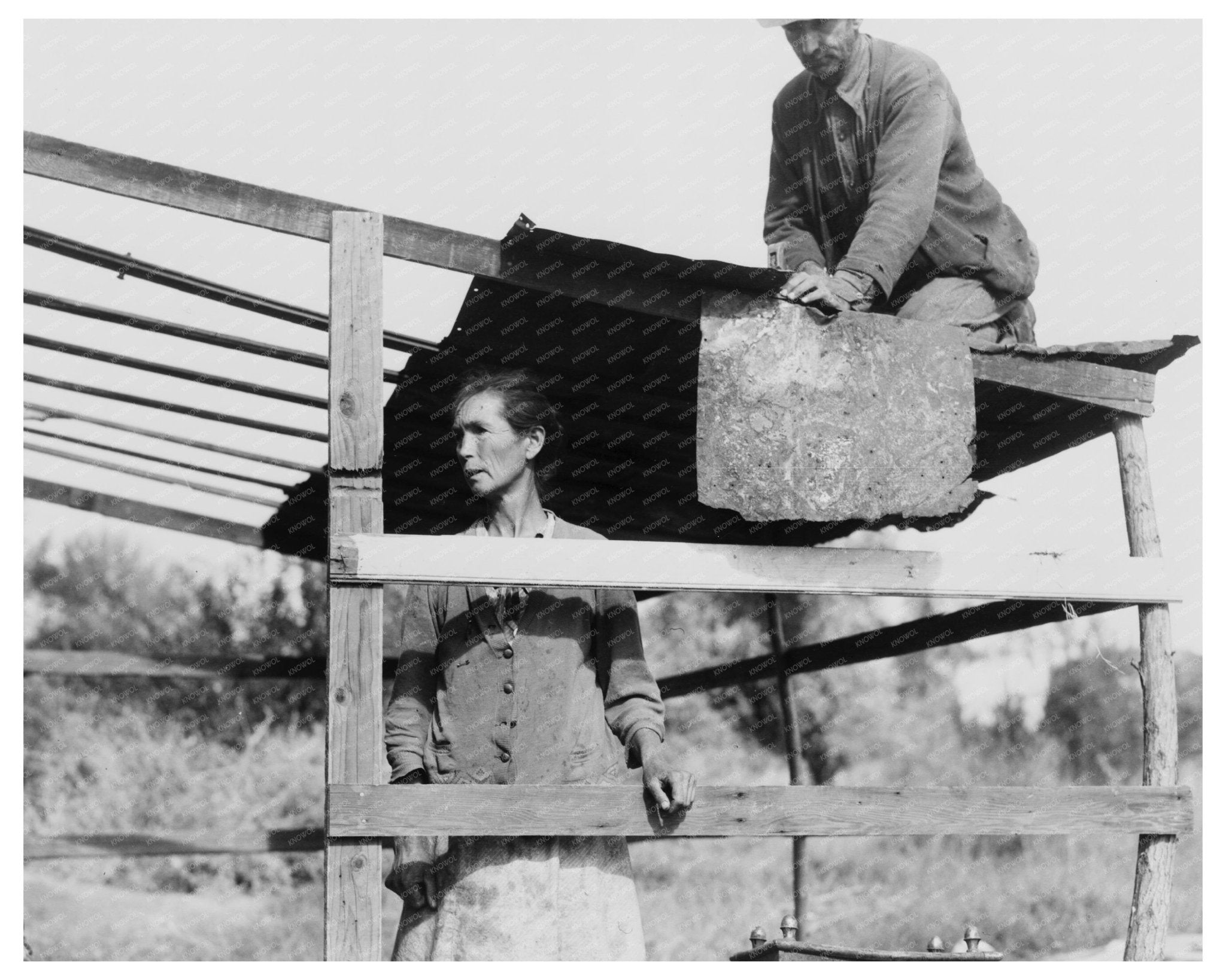 Drought Refugees Building Makeshift House in Bakersfield California 1935 Vintage Image - Available at KNOWOL