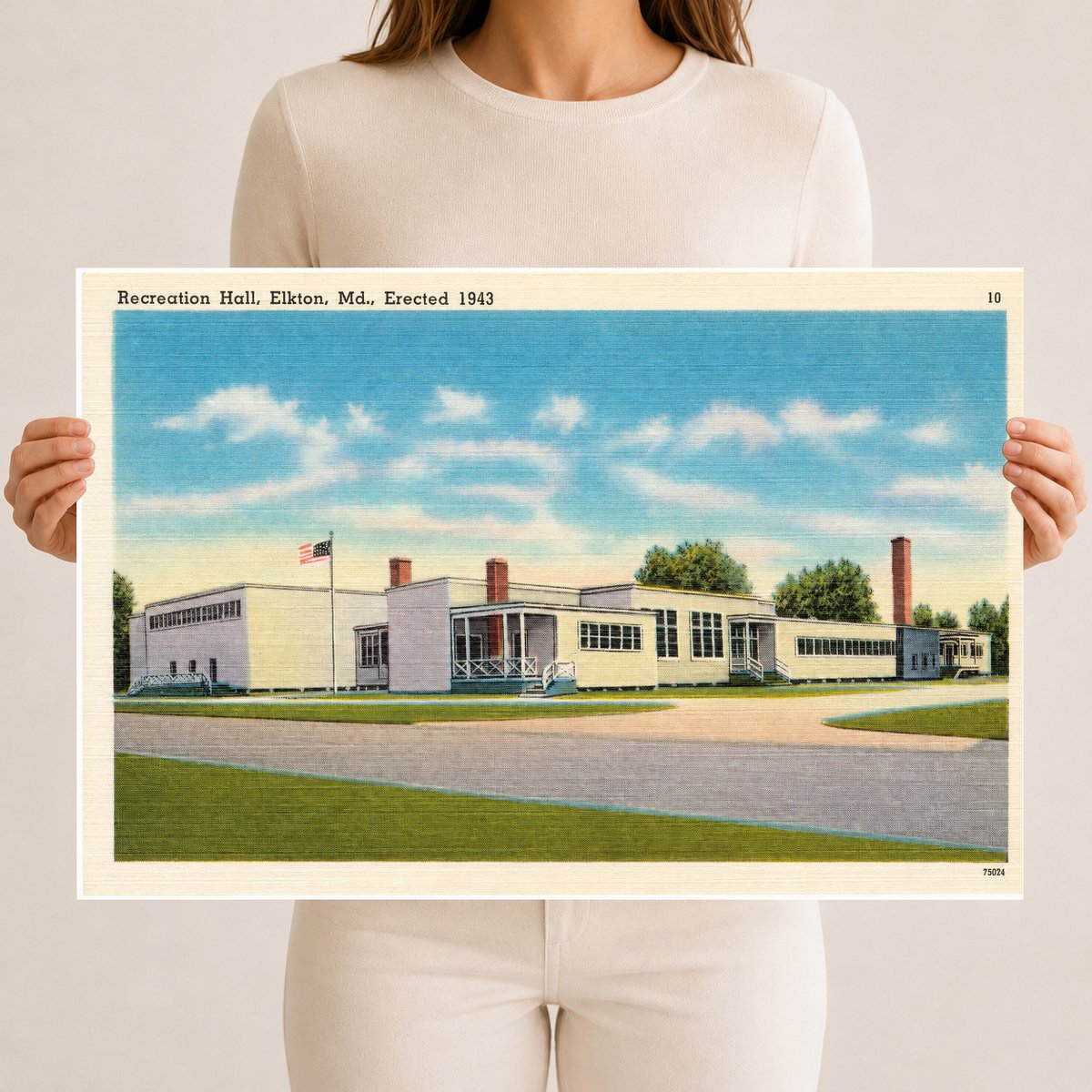 Recreation Hall, Elkton, MD, erected 1943 — Vintage Maryland Postcard