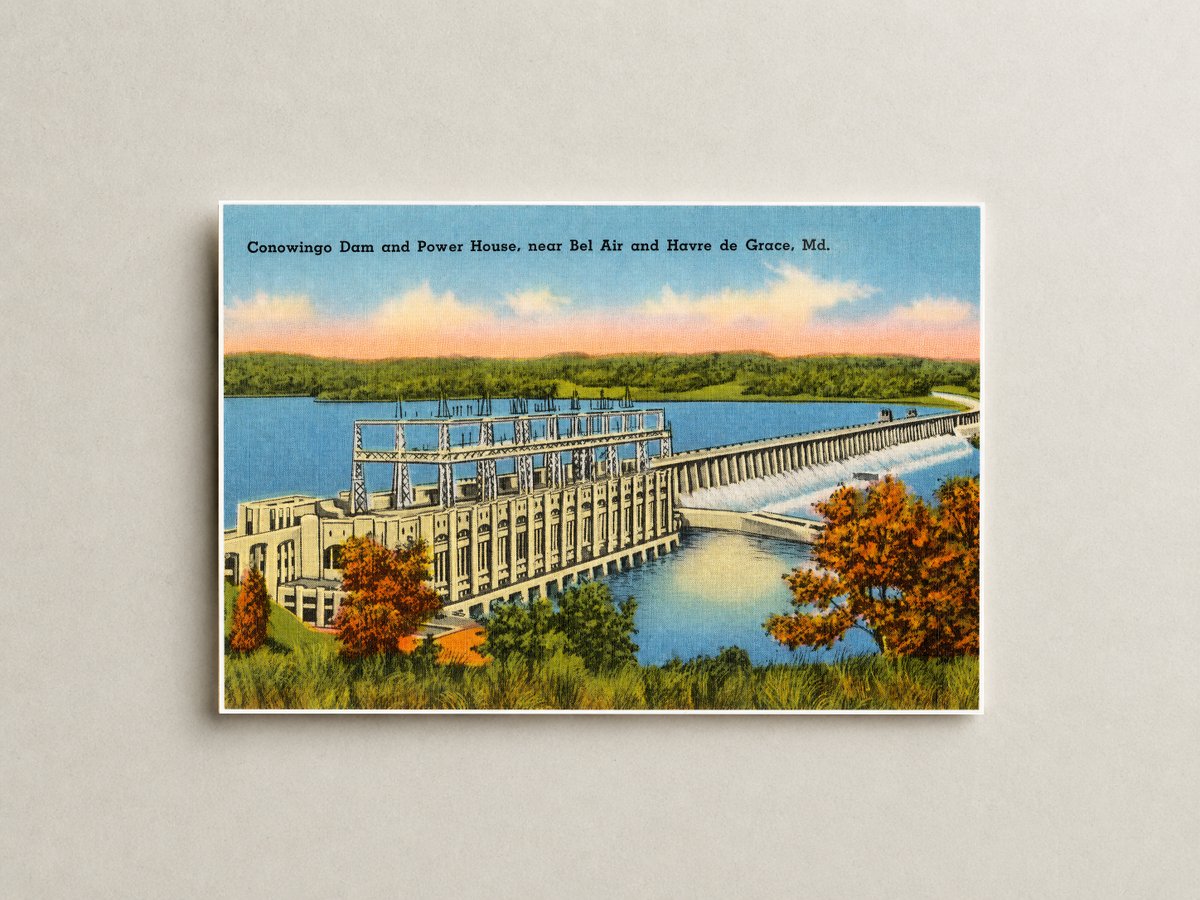 Conowingo Dam and Power House, near Bel Air and Havre de Grace, MD — Vintage Maryland Postcard