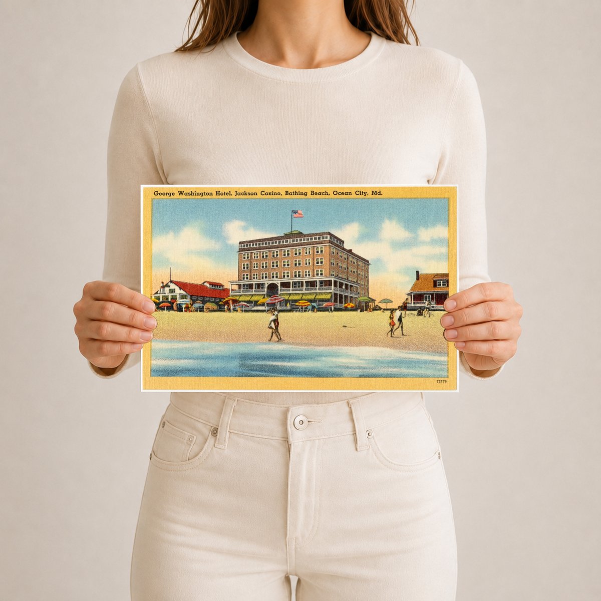 George Washington Hotel, Jackson Casino, Bathing Beach, Ocean City, MD — Vintage Maryland Postcard