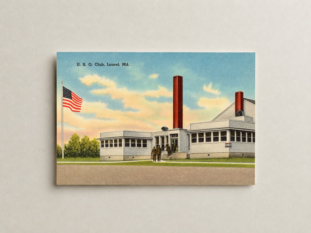 U. S. O. Club, Laurel, MD — Vintage Maryland Postcard