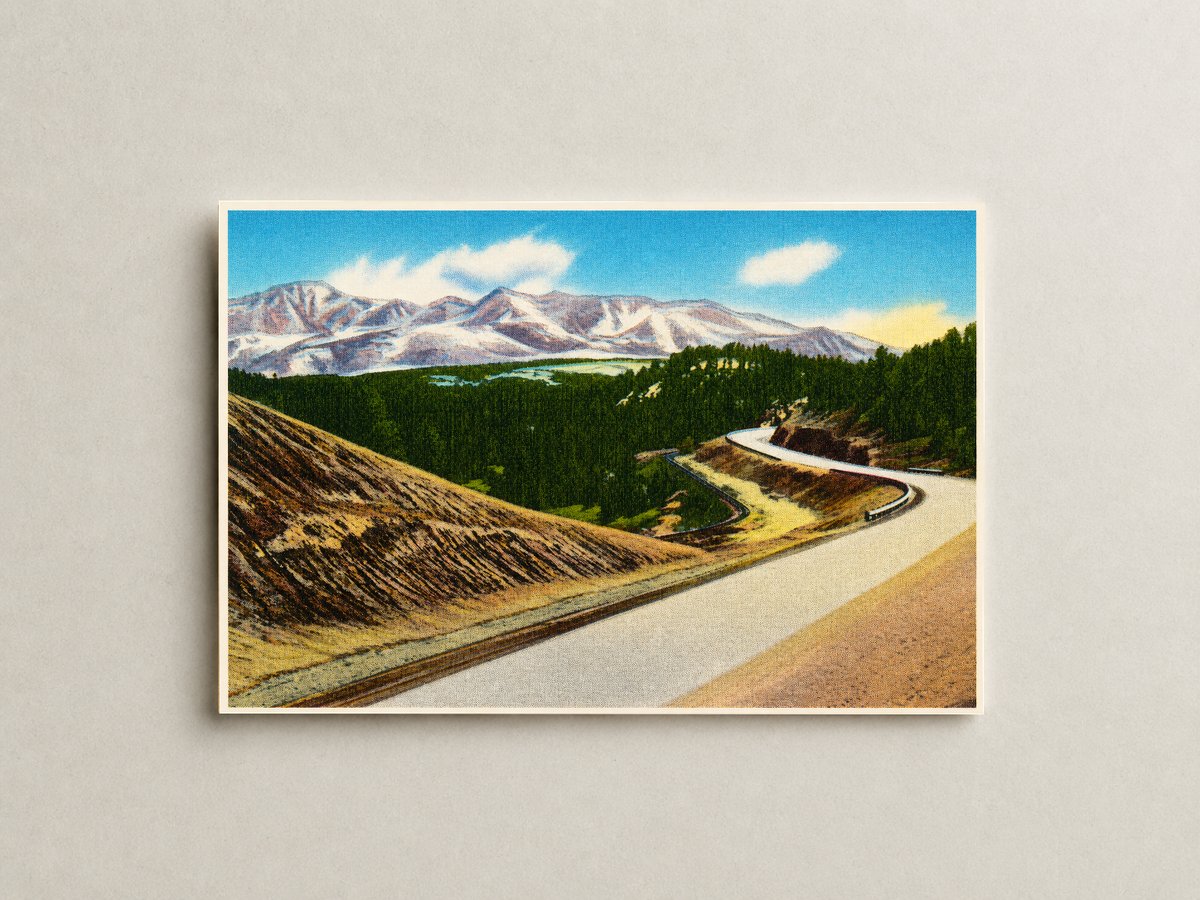 Pikes Peak, CO: Pikes Peak, alt. 14,110 feet. From Ute Pass Highway (U.S. 24) above Woodland Park