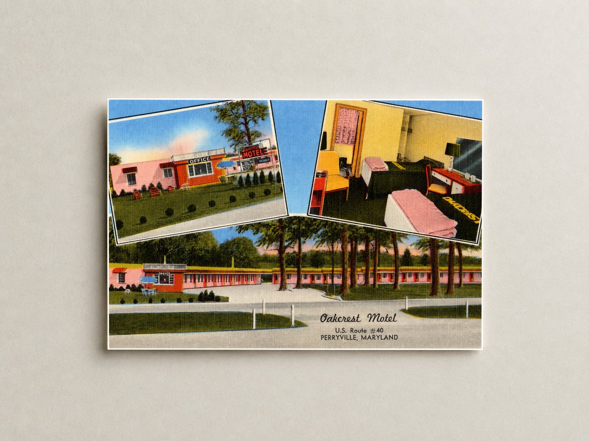 Oakcrest Motel, U.S. Route #40, Perryville, Maryland — Vintage Maryland Postcard