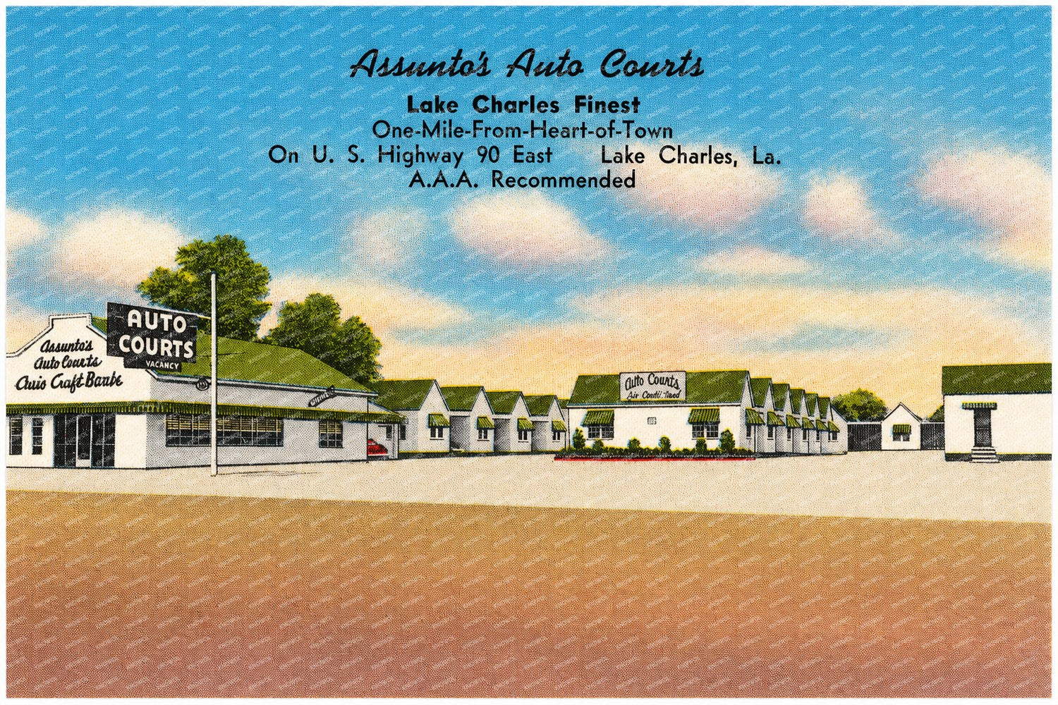 Lake Charles, LA: Assunto's Auto Courts, Lake Charles finest, one-mile-from-heart-of-town, on U. S. Highway 90 East