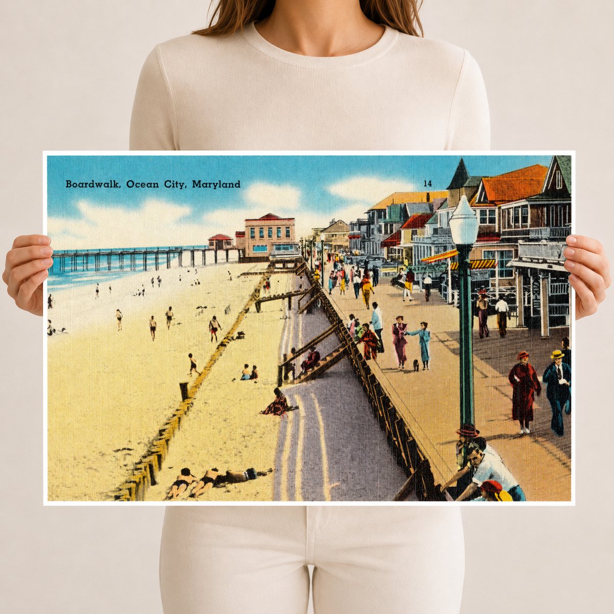 Boardwalk, Ocean City, Maryland — Vintage Maryland Postcard