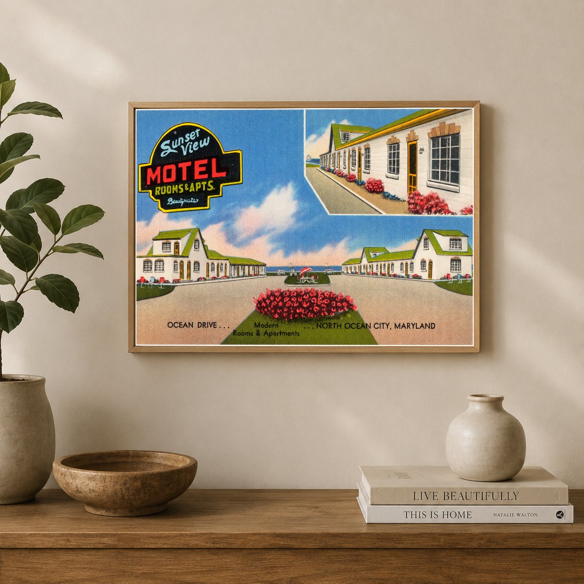 Sunset View Motel, Ocean Drive... modern rooms & apartments... North Ocean City, Maryland — Vintage Maryland Postcard