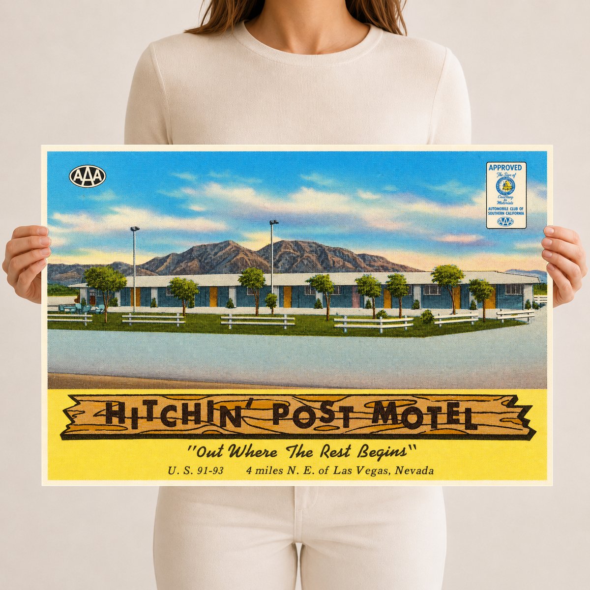 Las Vegas, NV: Hitchin' Post Motel, "Out where the best begins," U.S. 91 - 93, 4 miles N. E. of Las Vegas