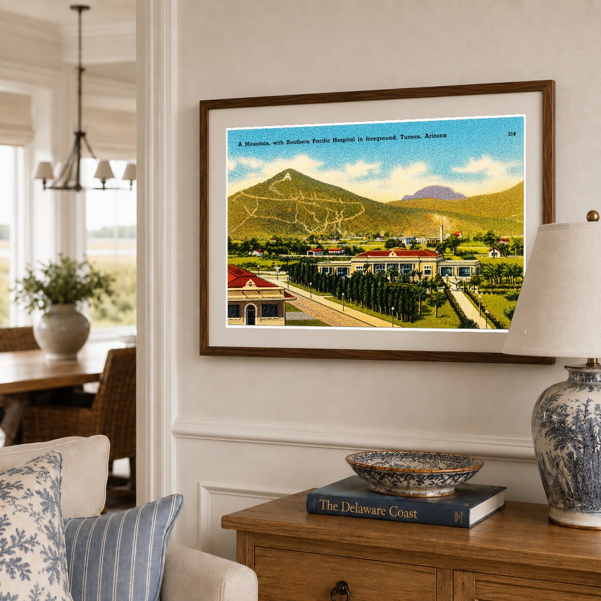 Tucson, AZ: A mountain with Southern Pacific Hospital in fore ground