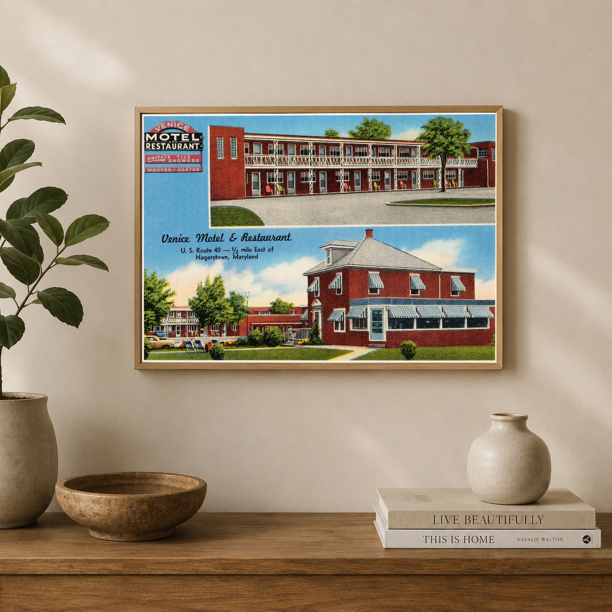 Venice Motel & Restaurant, U. S. Route 40 -- 1/2 mile east of Hagerstown, Maryland — Vintage Maryland Postcard